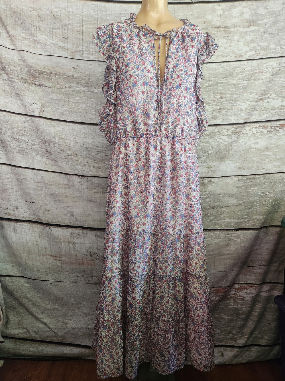 BB Dakota Pink Lavender Multi Floral Ruffle Maxi Dress